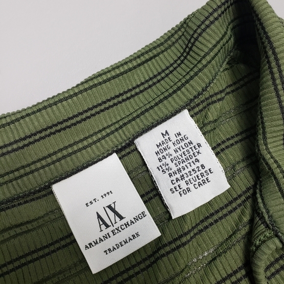3/$15 AX Armani Exchange green, black striped shirt size medium - Picture 3 of 9